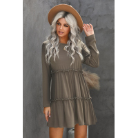 Long Sleeve Ruffled Solid Swing Mini Dress