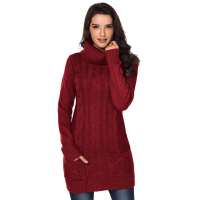 Red Cowl Neck Cable Knit Sweater Dress