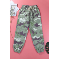 Green Elastic Waist Neon Camo Joggers