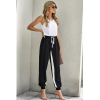 Black Casual Striped Drawstring Pants