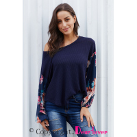 Blue Floral Sleeve Pullover Top