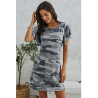 Gray Pile Of Sleeves Camouflage Dress