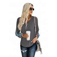 Gray Contrast Eyelet Thermal Knit Top