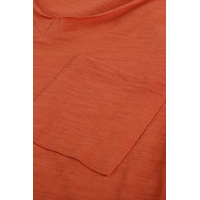 Orange V Neck Short Sleeves Cotton Blend Tee with Front Pocket and Side Slits