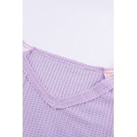 Purple Contrast Eyelet Thermal Knit Top