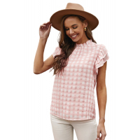 Pink Plaid Ruffled Short Sleeves Tee