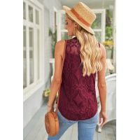 Red Lace Hollow Out Sleeveless T-Shirt