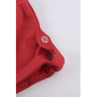 Red Buttoned Detail Cotton Blend Short Sleeve T-shirt