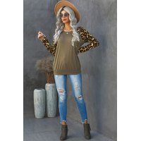 Round Neck Leopard Print Sequin Long Sleeve Top