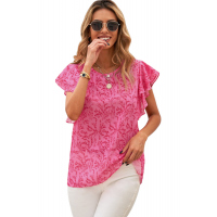 Pink Floral Ruffle Short Sleeve Tee