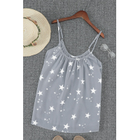 Gray Star Print Spaghetti Strap Pleated Flowing Tank Top