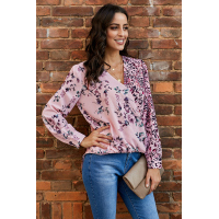 Pink Out Of Sight Mixed Print Drape Blouse