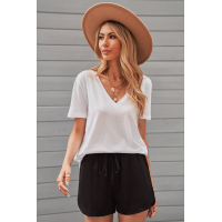 Black Drawstring Elastic Waist Casual Shorts with Pockets