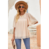 Apricot Flutter Sleeves Sheer Textured Babydoll Top