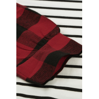 Plaid Patchwork Striped Button Long Sleeve Top