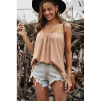 Apricot Spaghetti Straps Pleated Ruffled Tank Top