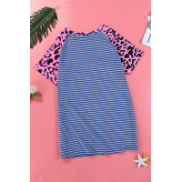 Pink Leopard Navy Stripe Fashion Top