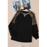 Black Leopard Stitching Long Sleeve Top