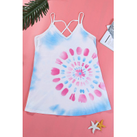 White Tie Dye Strappy Crossed Neckline Tank Top