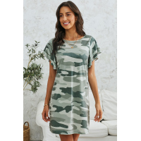 Green Pile Of Sleeves Camouflage Dress