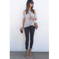 Gray Twist Front Cold Shoulder Tee