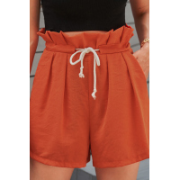 Orange Frilled Drawstring Waist High Rise Shorts