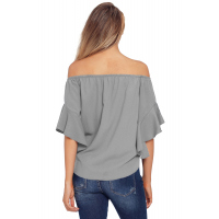 Gray Off The Shoulder Knot Front Top