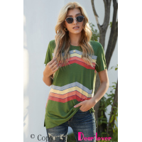 Green Colorful Wavy Stripes Print Short Sleeve Tee