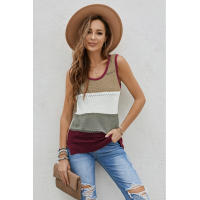 Burgundy Color Block Knitted Tank Top