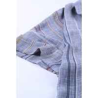 Blue V Neck Stripes Roll up Sleeve Button Shirt