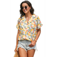 Yellow Printed Button Front Top