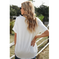 White Short Sleeves Drape Knit Top