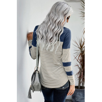 Blue Pinstripe Patch Pocket Top