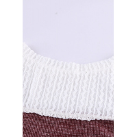 Wine Colorblock Crochet Hollow Out Long Sleeve Top