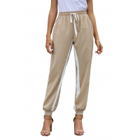 Khaki Casual Striped Drawstring Pants