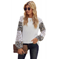 Beige Leopard Print Bubble Sleeve Top