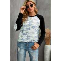 Green Camo Long Sleeve Top with Elbow Patches