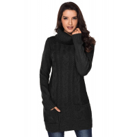 Black Cowl Neck Cable Knit Sweater Dress