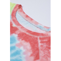 Red Raglan Sleeves Tie Dyed Tee