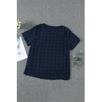 Navy Swiss Dot Texture Short Sleeve Top