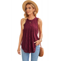 Red Lace Hollow Out Sleeveless T-Shirt