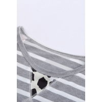 Gray Ombre Leopard Print Stripe Splice Long Sleeve Top