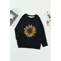 Sunflower Print Black Knit Top