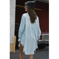 Sky Blue Denim Long Sleeve Shirt Dress