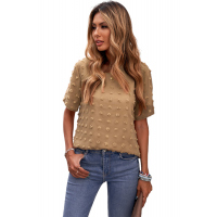 Brown Swiss Dot Texture Short Sleeve Top