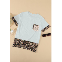 Gray Sequins Accent Leopard Splicing Tee