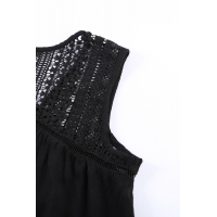 Black Lace Tie Front Button Tank Top