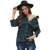 Green Loose Fit Boyfriend Style Plaid Shirt