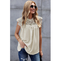 White Crochet Lace Trim Splicing Casual Blouse