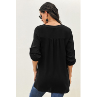 Black Get You Covered Drape Front Layered Blouse